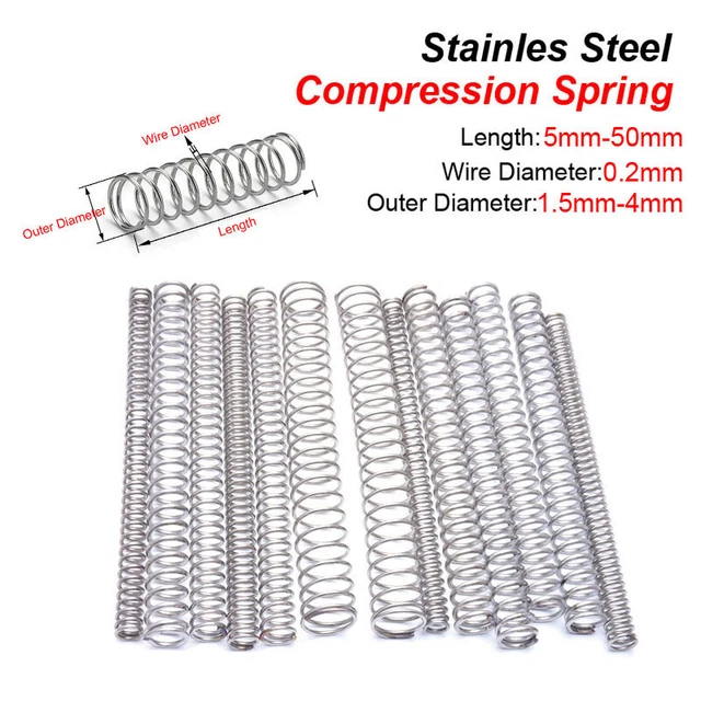 Molla a pressione 0,2 mm lunghezza 5-50 mm molla acciaio inox, pressione piccole molle esterne 1,5-4 mm