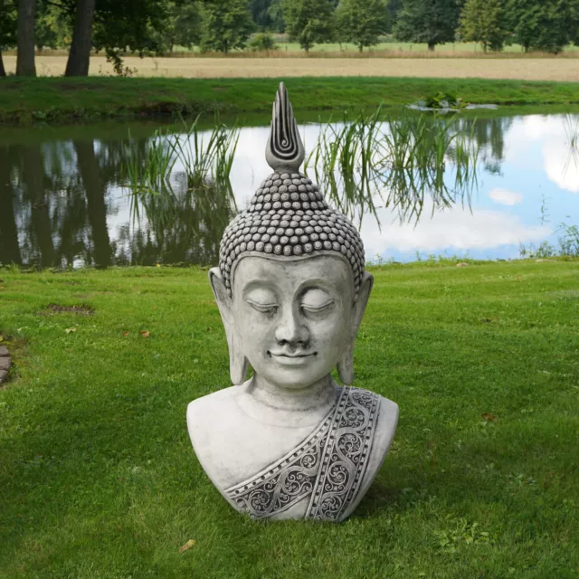 Massive Steinfigur Imposante Buddha-Büste Buddha Statue Tempelwächter Steinguss