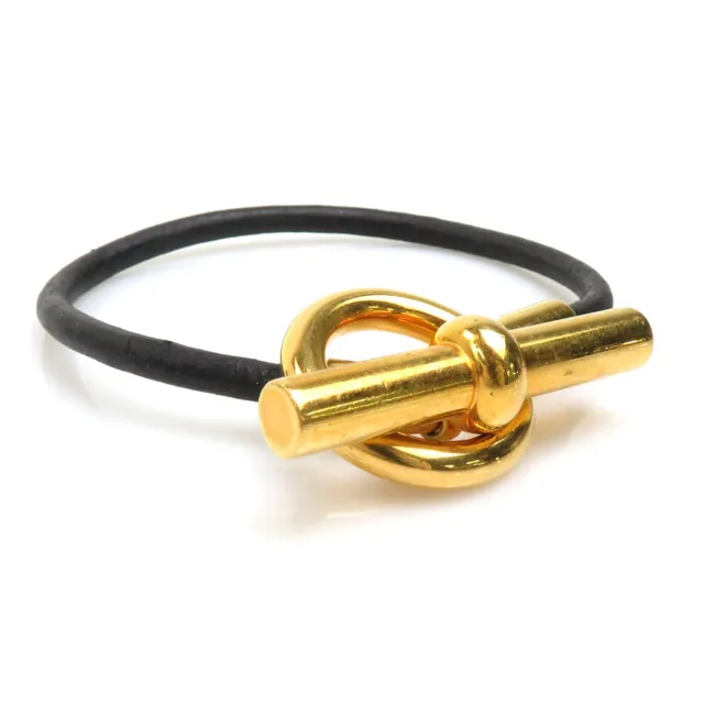 AUTH HERMES GLENAN Bracelet Black/Gold Leather/Metal - e58076a $108.00 -  PicClick