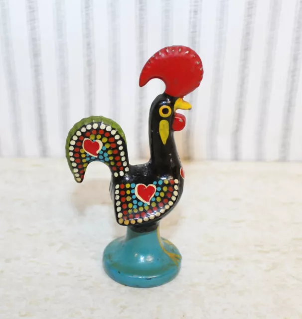 Vintage Colorful Hand Painted Metal Good Luck Portugal Folk Art Rooster Figurine