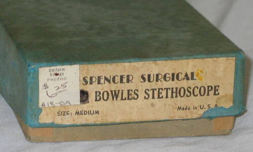 Vintage Spencer Surgical Bowles Stethoscope in Orig Box - Made in USA - Size Med 3