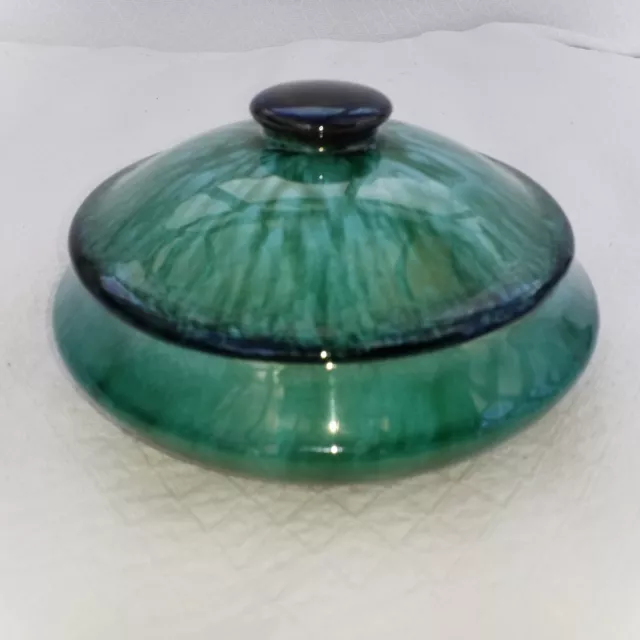 Blue Mountain Pottery Canada Turquoise Blue Drip Glaze Lidded Dish Trinket Candy