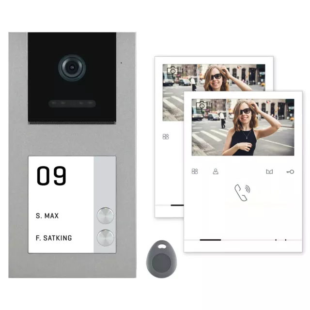 Balter EVO-AP Quick Grau Video Türsprechanlage RFID Aufputz für 2 Familienhaus