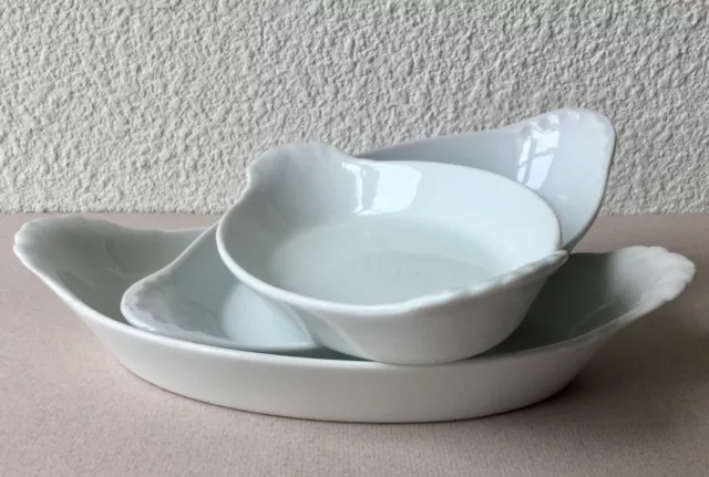 3 PLATS anciens OVALE en PORCELAINE BLANCHE de PILLIVUYT ..plats à gratins.