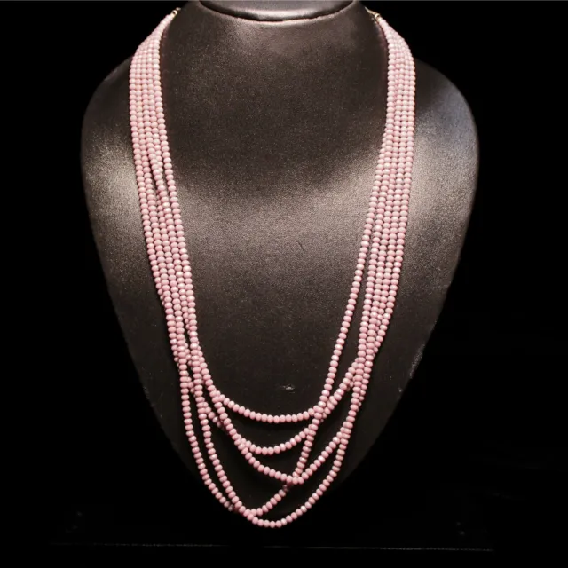 Rose Quartz Stone 5 Layer Necklace For Girls & Women Pink Mala