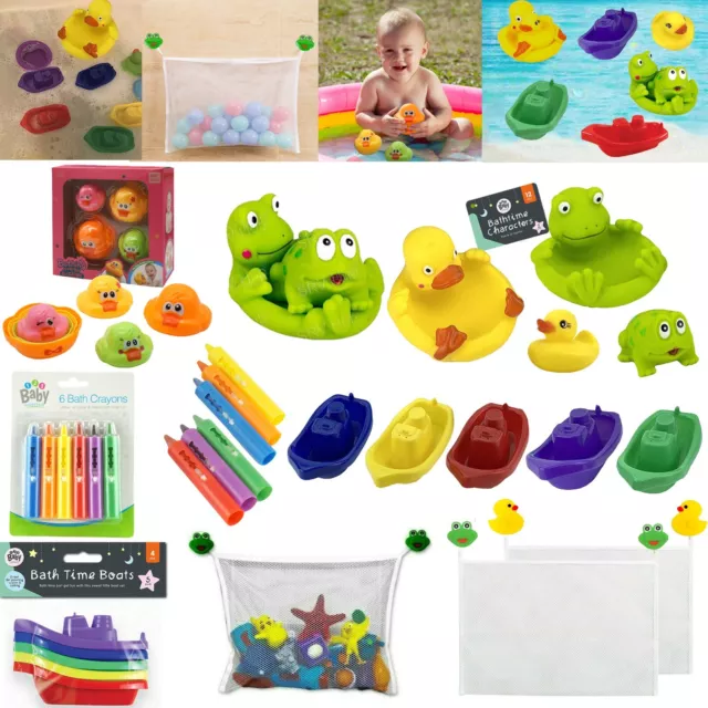 Kids Baby Bath Toy Gift, Floating Boats Frog Duck,Crayons,Tidy Net Bag Organizer