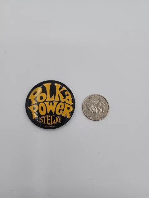 Steljo Records Polka Power Black Yellow Vintage 1 3/4" Tin Litho Pinback Button