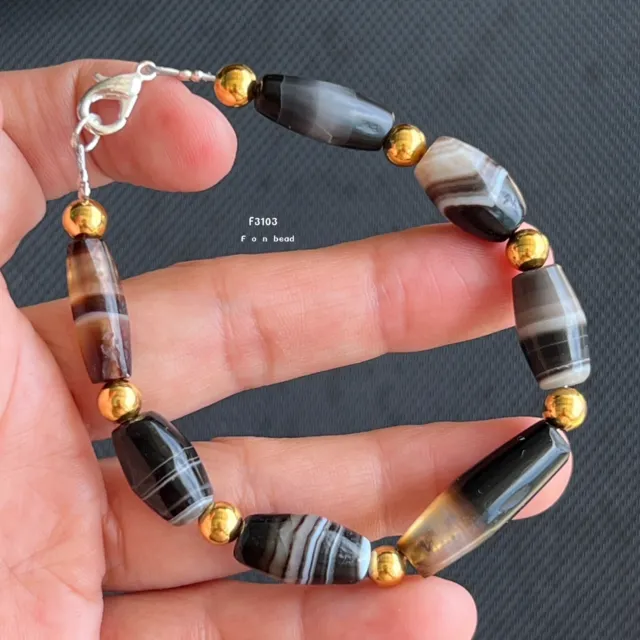 Rare Ancient South East Asia Agate Beads Bracelet Not Gold #F3103