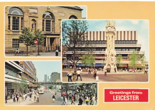 Vintage Dennis Postcard - Greetings from Leicester County Rooms Humberstone Gate