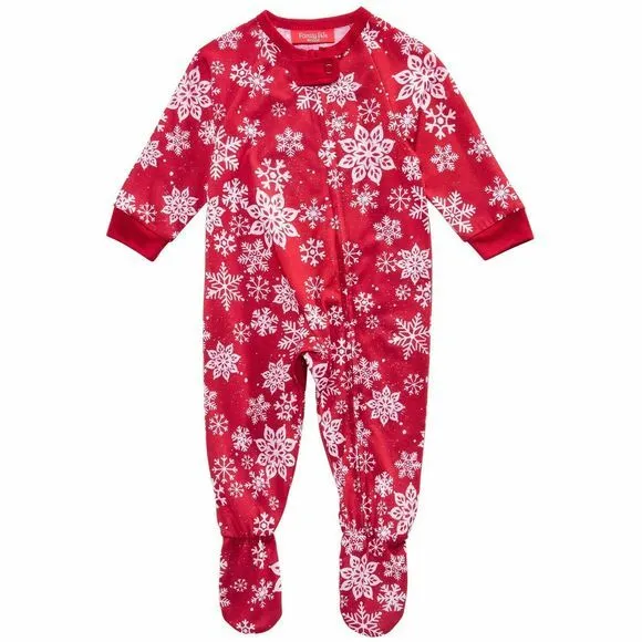 Family PJs Pajamas Baby unisex 12 months snowflakes red one piece footed