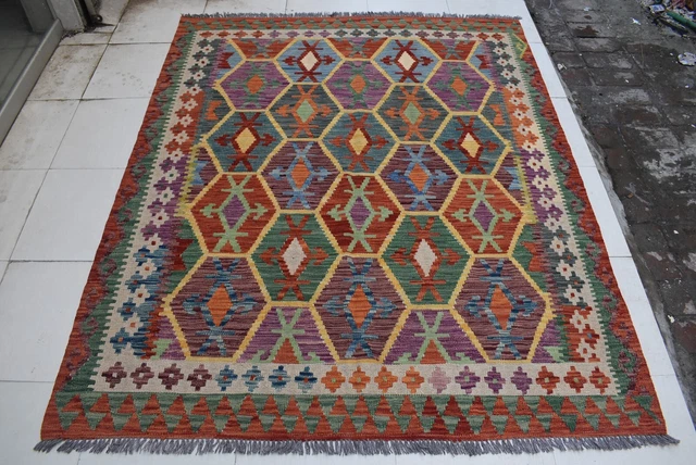 5'5 x 6'5 Handmade afghan tribal khotrang wool area kilim rug, 5x7 persian rug 5'5 x 6'5 Handmade afghan tribal khotrang wool area kilim rug, 5x7 persian rug