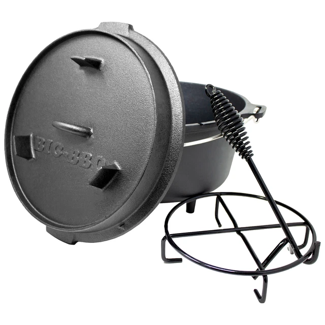 Big-BBQ Dutch Oven Set mit Deckelheber Gusseisen Guss-Topf mit Füßen 7,3L B-WARE