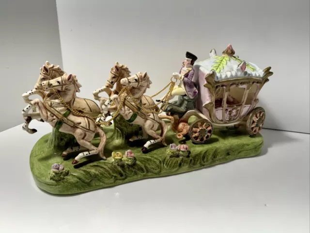 Vintage Capodimonte Armqani Porcelain Horse Drawn Royal Carriage “Cinderella”