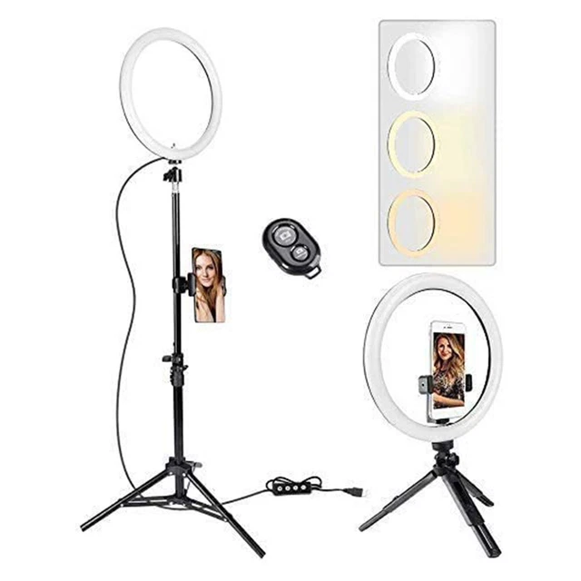 Luz de anillo para selfie de 10 pulgadas, luz circular circular para selfies portátil ajustable