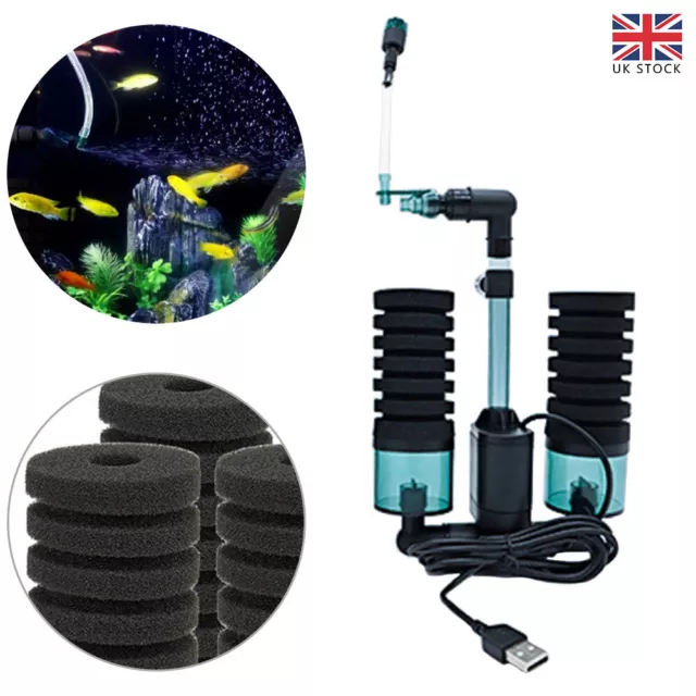 Aquarium Double Sponge Filter Quiet Electric Sponge Filter Fish Shrimp Tank UK