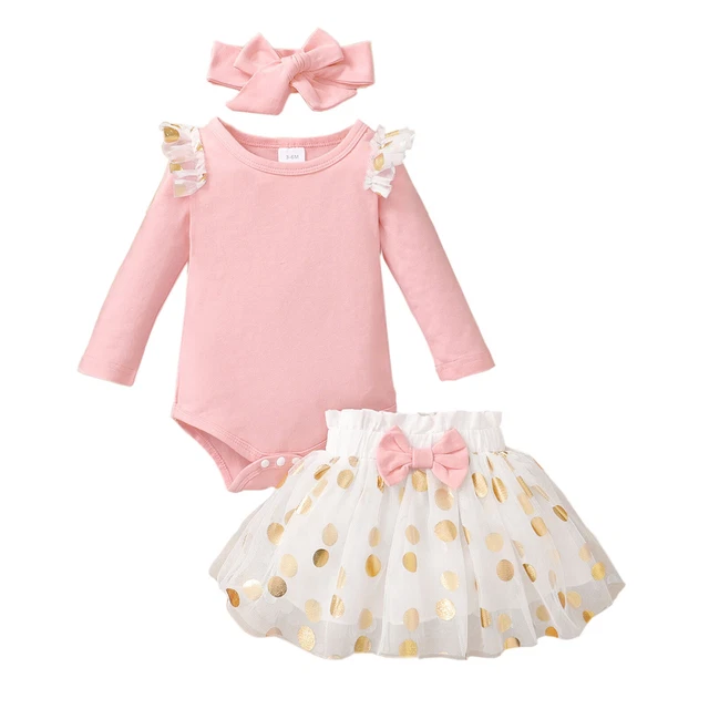 Baby Girls Birthday Princess Outfit Long Sleeve Romper Polka Dot Mesh Tutu Skirt