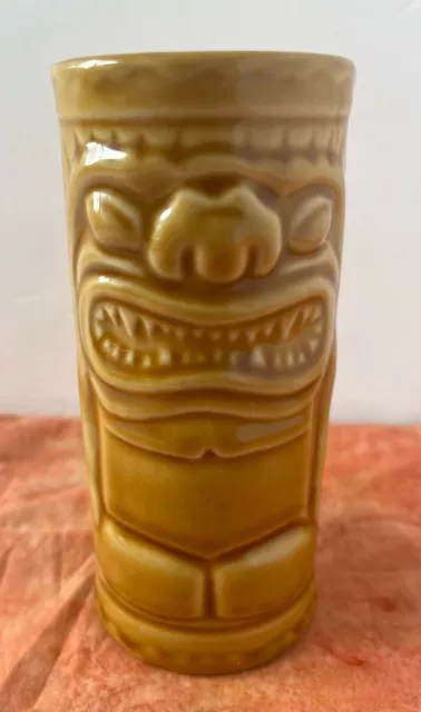 2001 Accoutrements Ceramic Tiki Mug Cup Tumbler Brown Yellow 5.5”