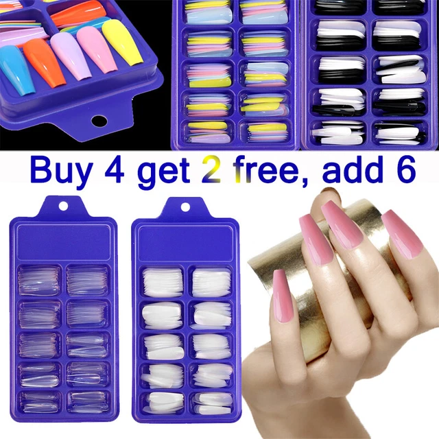 100 Long Fake Nails Acrylic Artificial False Nail Tips Stick on Full Nail French