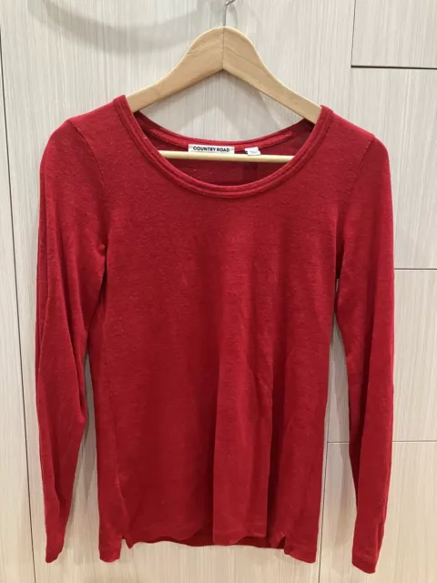 Country Road Women’s Red Linen Blend Longsleeve Top Size XS