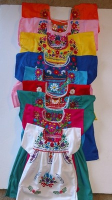 Traditional Mexican Girls Dress Embroidered Multi Color Flowers Dress SZ 6M-4T
