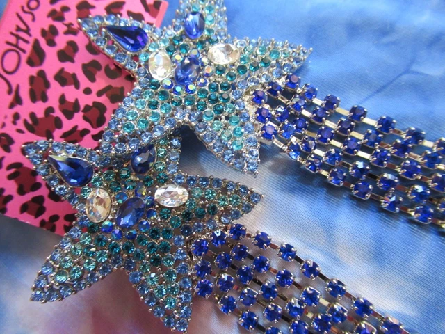 Betsey Johnson Gorgeous Shooting Star  Rhinestone Silver Tassel Earring  NWT