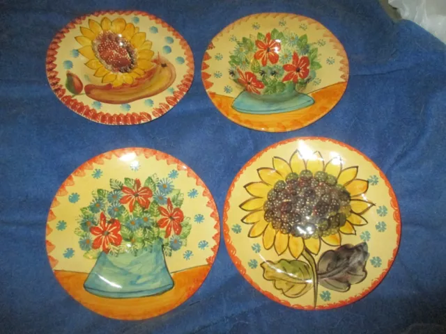Italy Art Pottery Hand Painted Bright Flower Bowl Wall Decor SET OF 4 Vintage