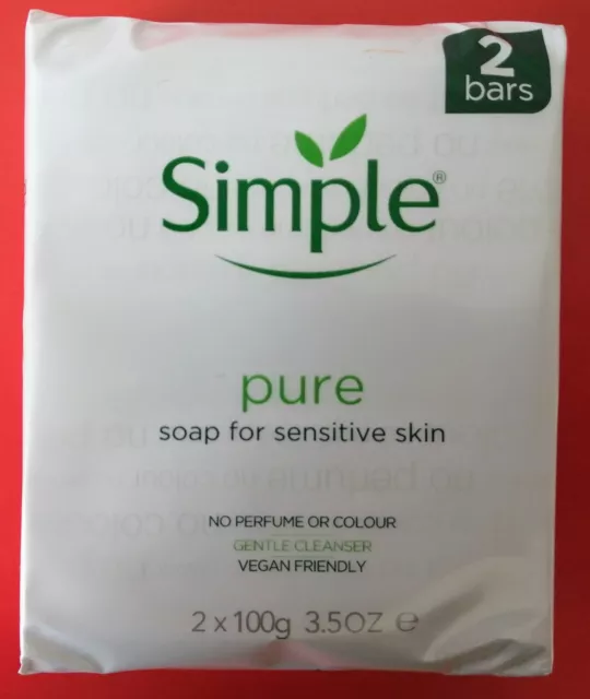 Simple Pure Soap Bar Face & Body Soap For Sensitive Skin Twin Pack 8 x 100g  Bars