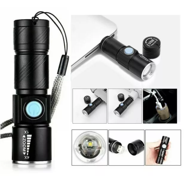 USB Torch Rechargeable Mini Handheld LED Tactical Pocket Bike Flashlight Bright