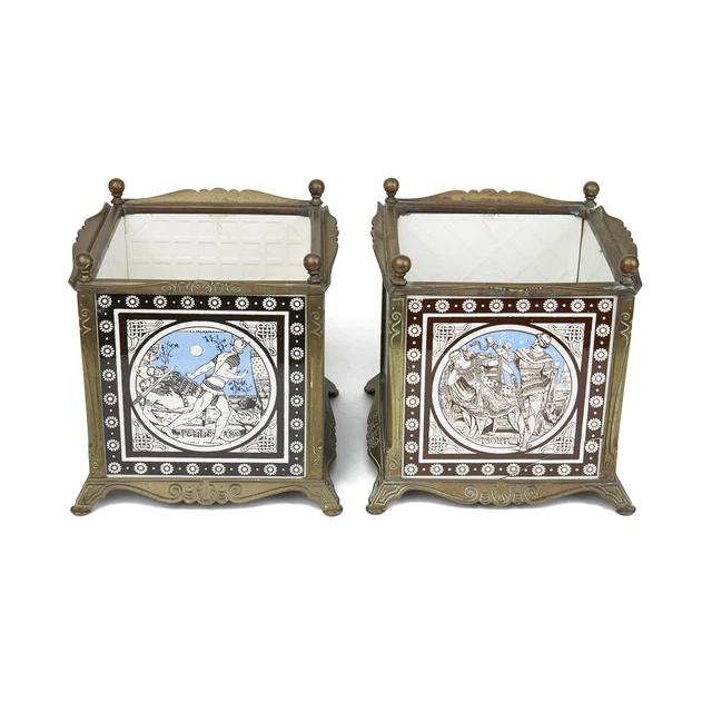 Pair Arts & Crafts Minton Moyr Smith Tile Planters C.1880 2