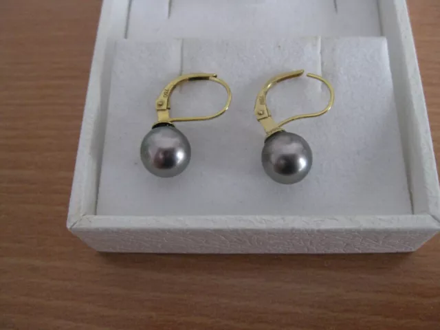 Boucles d'oreilles, 2 Perles de Tahiti et or 750