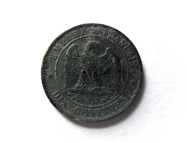 10 Centimes Napoleon Iii , Tete Lauree 1863 A . Flans Verts .