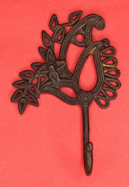 Parrot Carved Antique Repro Handmade Brass Towel Cup Key Cloth Wall Hanger Hook 2
