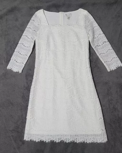 White House Black Market WHBM White Lace Lined Dress Size XS 3/4 Sleeve