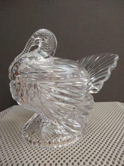 Shannon Crystal Clear Glass Turkey Covered Candy Box, Made in Czech