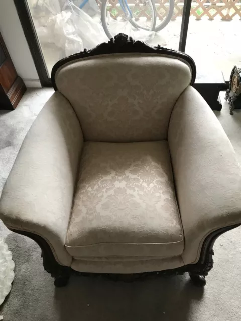 Antique Roll Arm Chair With Walnut And Gold Leaf