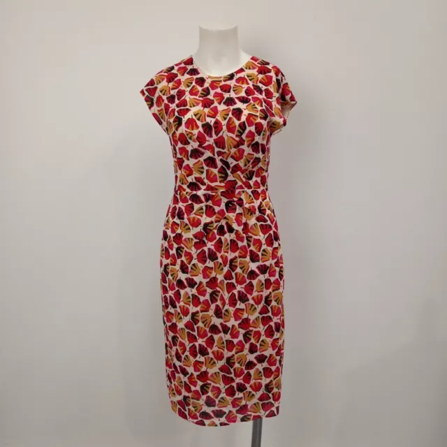 Whistles Dress UK10 Womens Cream Red Pink Floral Sleeveless -WRDC