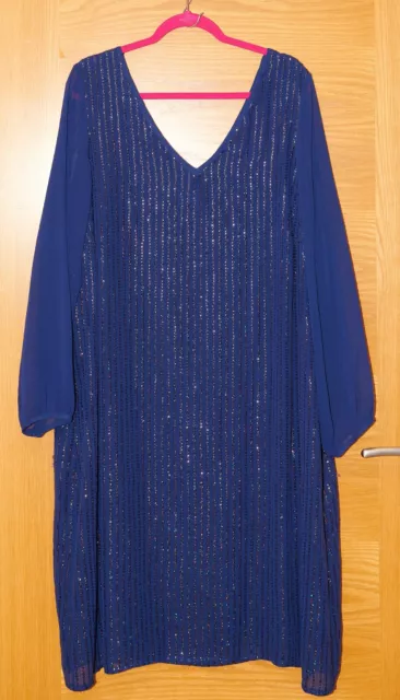 Abito da sera blu navy TWIGGY PER DONNA M&S taglia 24 paillettes collo a V 52" CH