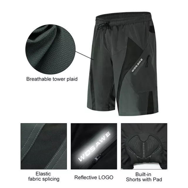 WOSAWE Mens Cycling Baggy Shorts Gel Padded MTB Mountain Bike Casual Pants Black 3