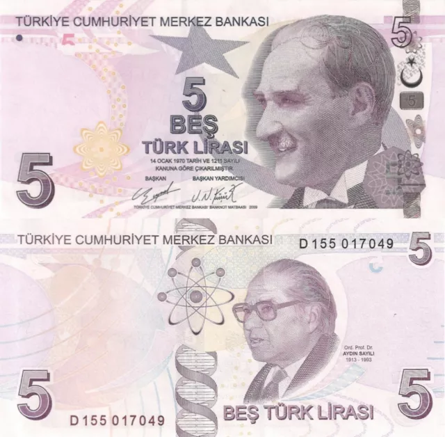 Turkey 5 Lira (2009/2020) - Ataturk/Sayili/p222d, Prefix D UNC