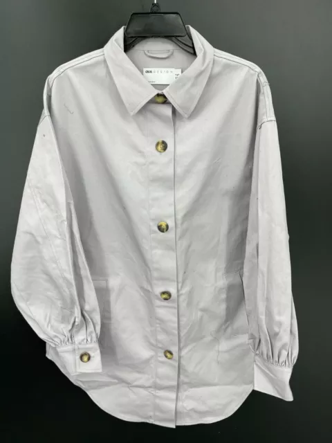 Asos Design Womens Small Shirt Jacket Gray Shacket Pockets Button Up