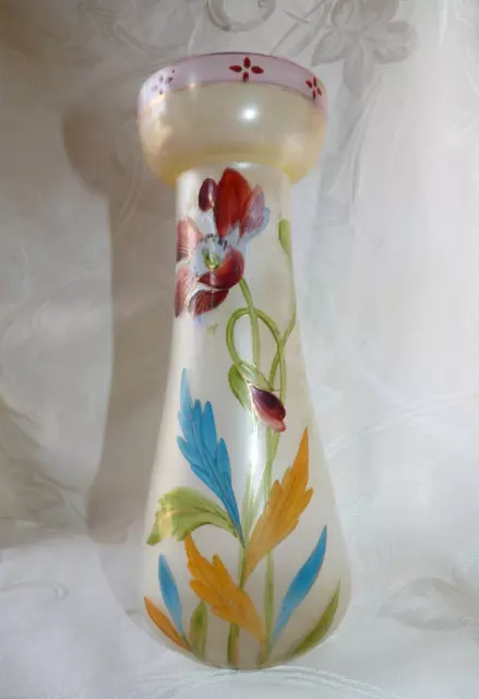 Ancien Beau Vase en Verre Peint pour Fleur à Bulbe Epoque Art Nouveau 1900