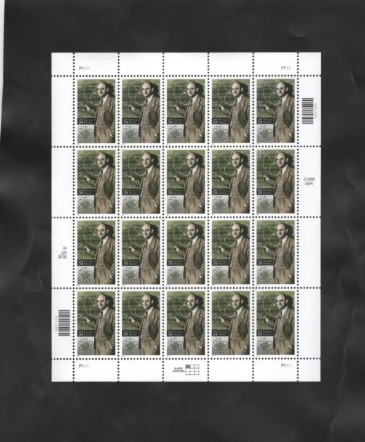 Stamps. USA. Enrico Fermi. Sheet of 20. Scott #3533. MNH