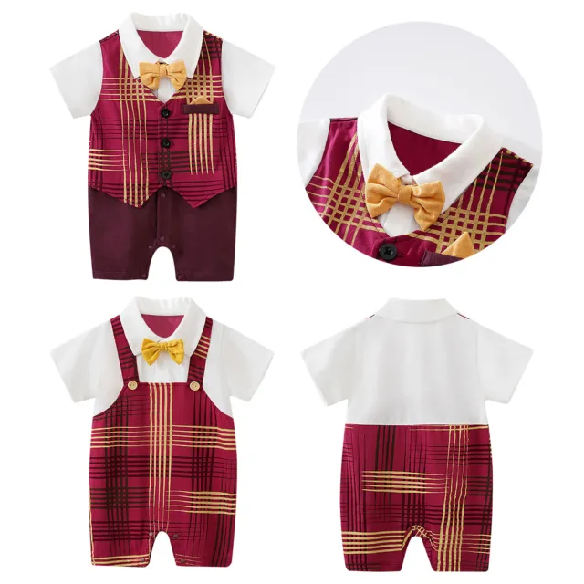 Newborn Baby Boy Romper Long Sleeve Shirt Plaid Jumpsuit Infant Bodysuit Clothes