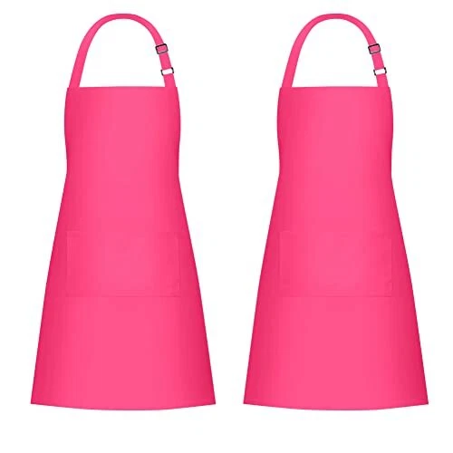 Adjustable Cotton Aprons - Cooking Chef Kitchen Bib Aprons (2 Pack, Hot Pink)