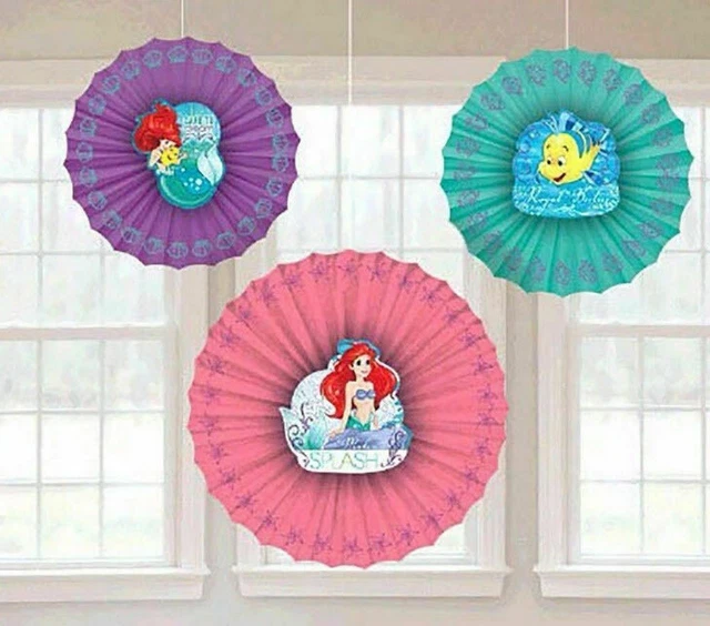 ARIEL THE LITTLE MERMAID hanging PAPER FAN DECORATIONS birthday party