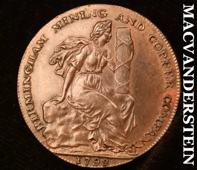 Great Britain: 1792 Warwickshire Half Penny Token - D&H-95 - Uncirculated #U8469