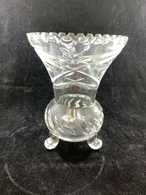 ABP Cut Crystal American Brilliant footed bulb Vase cross cuts frosted cut grape