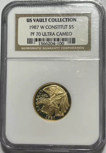 1987 $5 Constitution Gold (#10632) NGC PF70 Ultra Cameo. US Vault Collection.