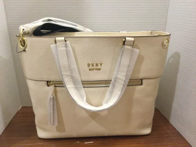 NWT DKNY Gregorio Ivory Pebbled Leather Tote Crossbody Bag $228.00