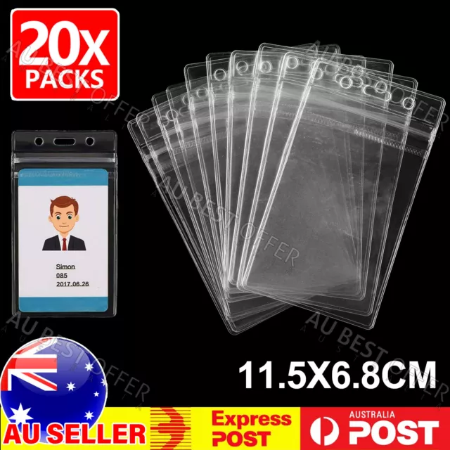 Clear Plastic ID Card Holder Pouch 20PCS PVC Lanyard Work Badge Zip Lock AUS